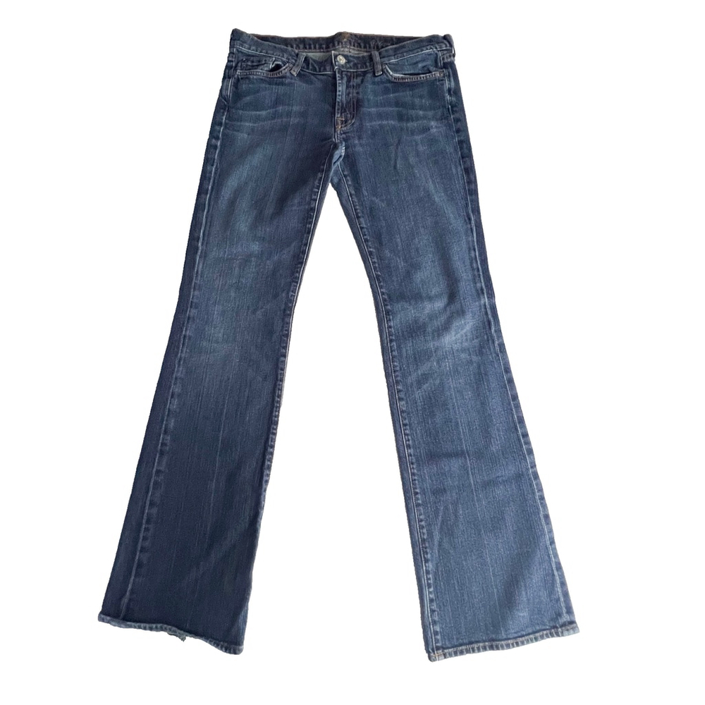 7 For All Mankind Jeans Womens 32 Dark Bootcut Stretch USA Faded Whiskered